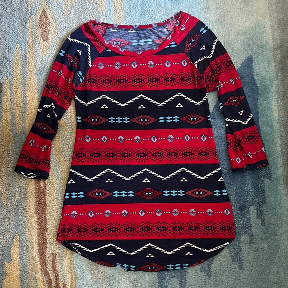 Tribal Print Red and Blue Women's Dress